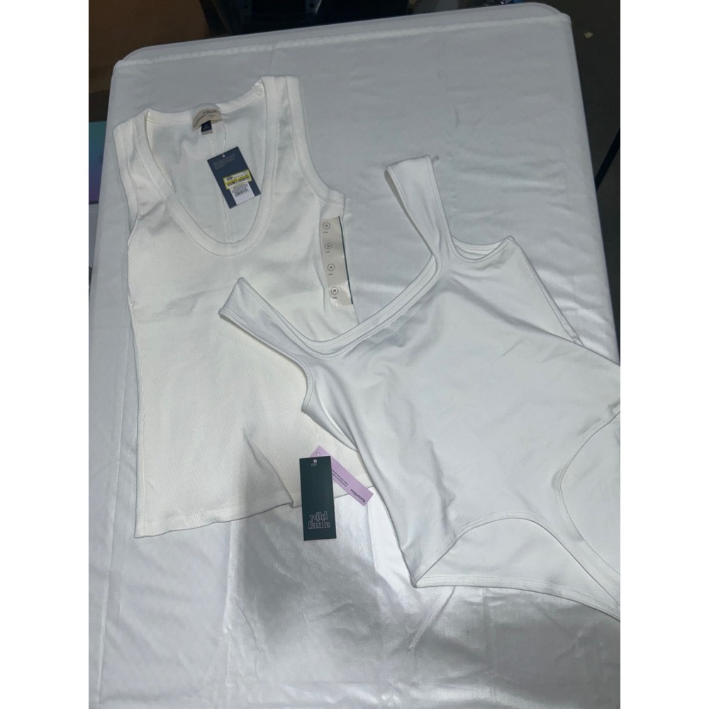 Lot of 2 Target White Tops Universal Thread Ribbed Tank Wild Fable Bodysuit M
